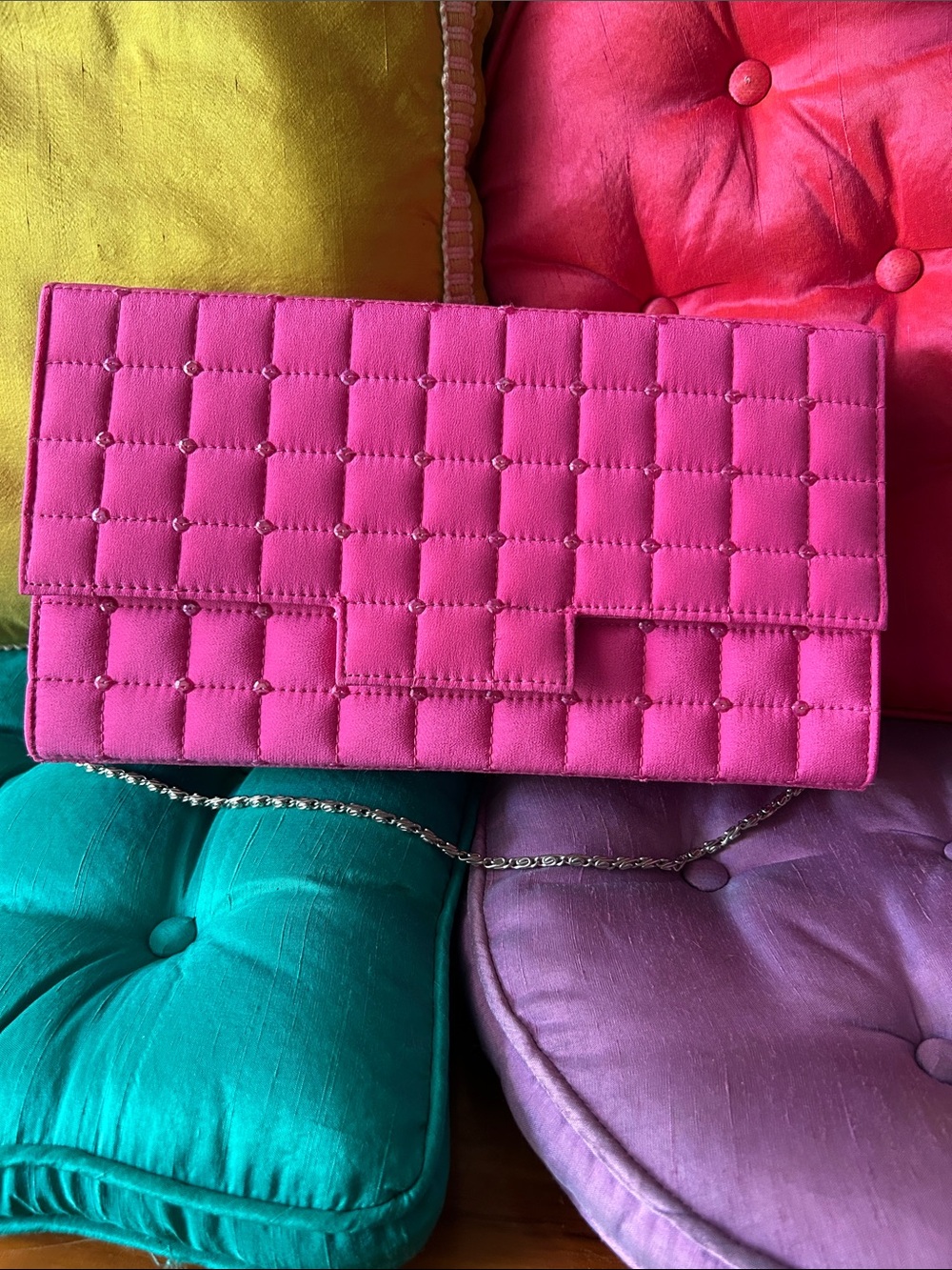 Diane Gilman Hot Pink Quilted Chain Clutch